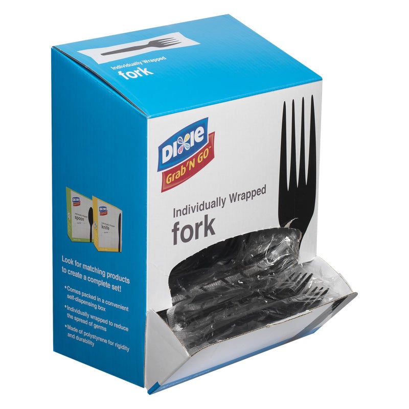 Dixie Individually Wrapped 6104 MediumWeight Polystyrene Plastic Fork by GP PRO GeorgiaPacific Black FM5W540 540 Count 90 Forks Per Box 6 Boxes Per Case
